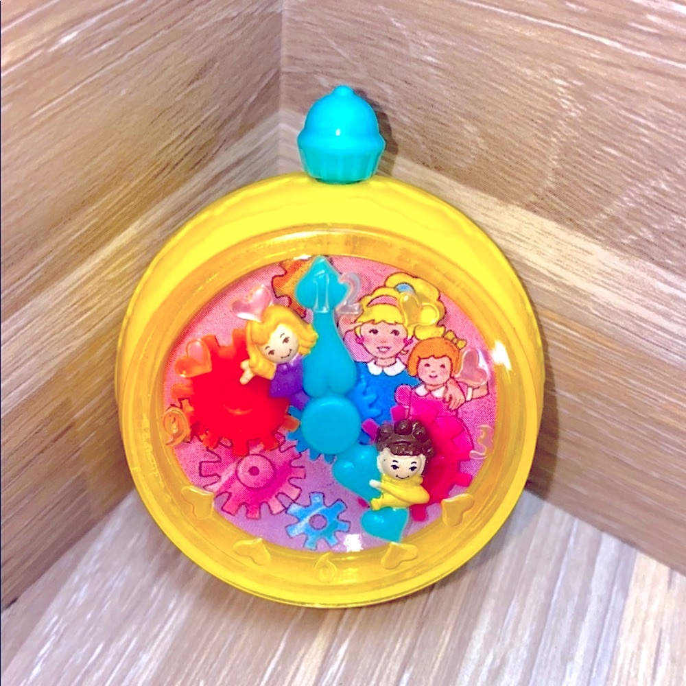 Polly pocket vintage bluebird toys Yellow Kids Toy Clock with Colorful Gears 90s